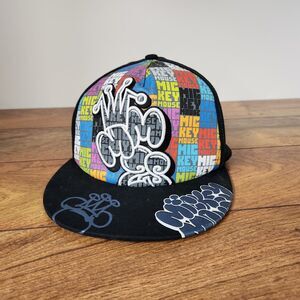 Disney Parks Mickey Mouse Ballcap Hat Flat Bill Flex Fit Graffiti Adult Cap